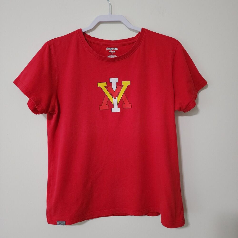 JanSport VMI Graphic Short Sleeve T-Shirt Red Cotton Relaxed Size L (runs small)